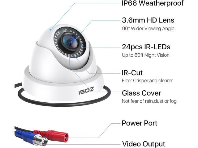 ZOSI 4Pack 2MP 1080P HD Security Cameras, 80ft Night Vision, IP66 Weatherproof, Indoor Outdoor Home CCTV Dome Camera for 1080P/5MP/4K HD-TVI Analog...