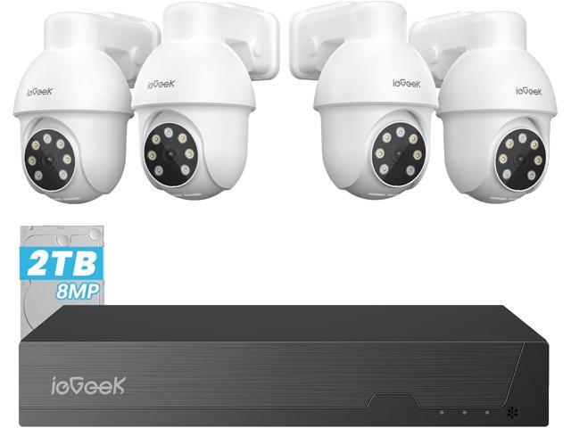 ieGeek 8MP PoE Security Camera System, 4pcs Wired Outdoor Cameras for Home Security with 355Â°Pan 90Â°Tilt, 8CH NVR with 2TB HDD, Automatic Human.