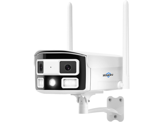 Hiseeu WiFi Pro 4MP Dual Lens Surveillance Camera, 180-Degree Ultra Wide Angle, 5GHz/2.4GHz, Black Light Color Night Vision, 2-Way Audio, Outdoor...