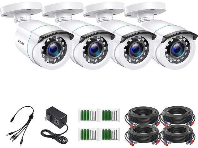 ZOSI 4 x 2MP 1080p HD-TVI Home Security Camera Outdoor Indoor 1920TVL,24PCS LEDs,80ft Night Vision, 90°View Angle, Weatherproof Outside...
