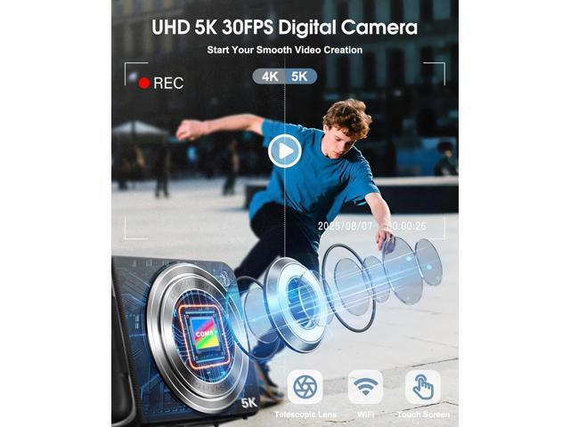 5K Digital Camera for Photography, 64MP Touchscreen WiFi Camera with Autofocus 6X Optical & 16X Digital Zoom, Dual-Lens Vlogging Camera for YouTube...