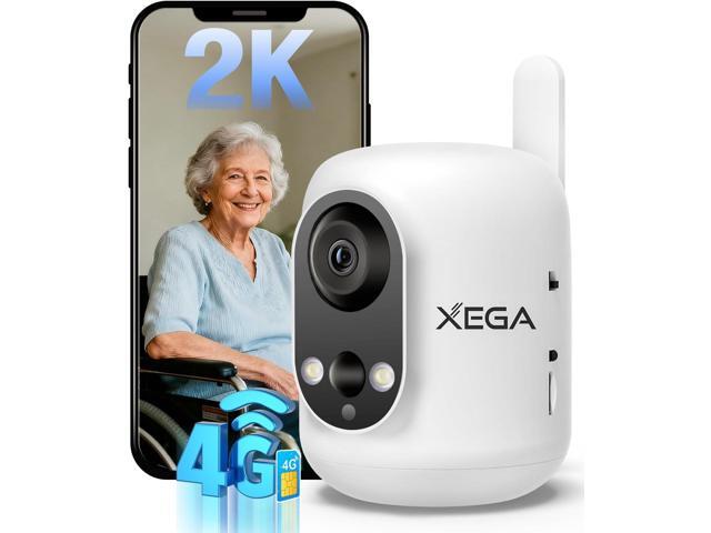 Xega 4G LTE Cellular Security Camera Indoor Wireless, 2K No WiFi Camera for Baby/Pet/Elderly with Phone App, 355°P/60°T, 6000mAh Battery, PIR.