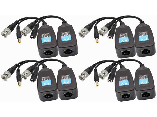 Video Balun RJ45 to BNC Transceiver Transmitter HD-CVI/TVI/AHD/CVBS with DC Power Connector for 1080P 3MP 4MP 5MP 8MP CCTV Security DVR.