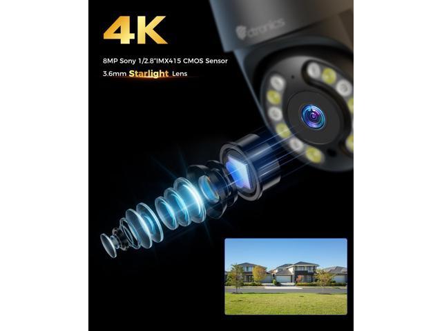 Ctronics 4K 8MP Security Camera Outdoor, PTZ Camera WiFi 2.4/5GHz, AI Human/Vehicle/Pet Detection, Auto Tracking, Color Night Vision, Red & Blue...