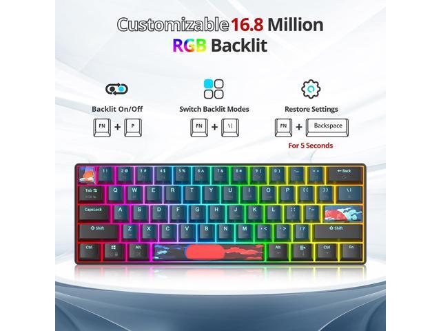 60% Mechanical Gaming Keyboard - RGB, Red Switch, Wired, Compact, 61 Keys for Windows, PS4/5, Xbox