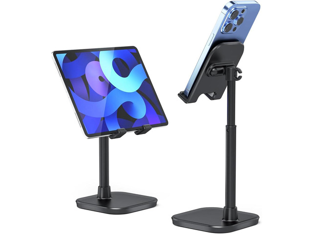 Cell Phone Stand, Adjustable Height Phone Stand for Desk, Eye Level Desktop Phone Holder Compatible with iPhone, Pro Max, Samsung, and All Mobile...