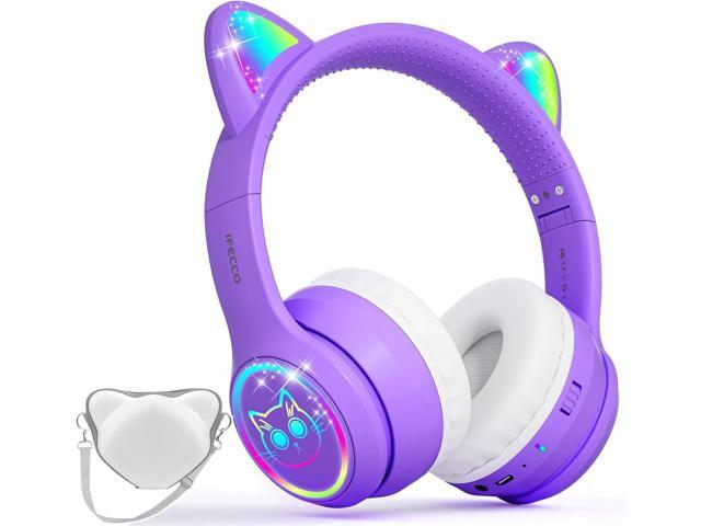 I love e iFecco Kids Headphones with Microphone Light Up Cat Ear Bluetooth Wireless Headset Volume-limiting for Girls Boys for School Gifts with.