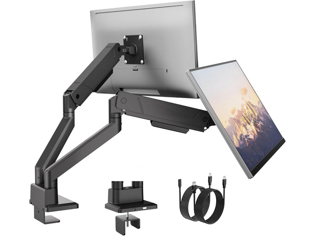 monTEK Dual Monitor Mount with USB Monitor Arms for 2 Monitors for 17 to 35 Inch Curved Screen Holds 35 Lbs Adjustable Heavy Duty Monitor Desk...