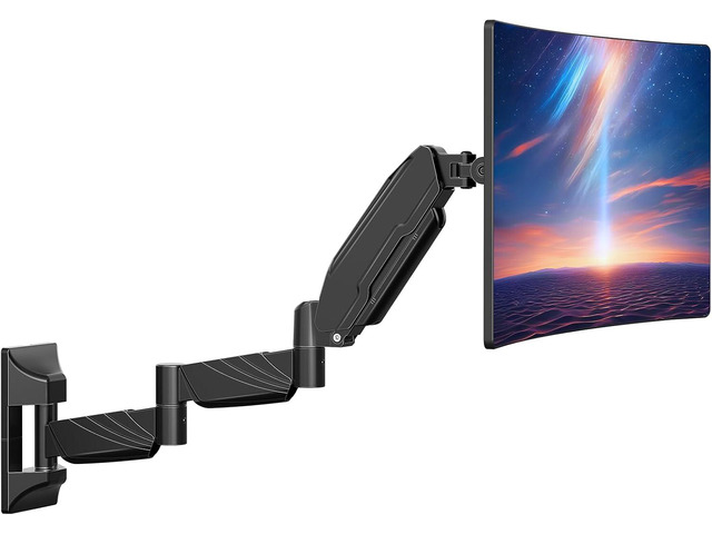 Long Arm Monitor Wall Mount for Max 32 inch Computer Screen, Extra Long Adjustable Single Wall Mount Monitor Arm, Full Motion Vesa Wall Bracket...