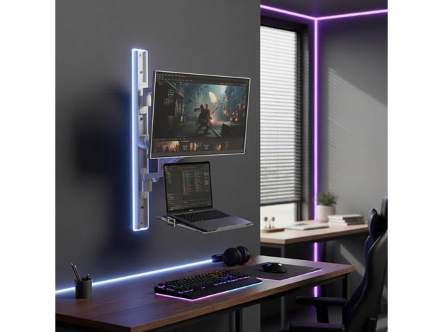 ZeboZap ZLTV8022 Wall Monitor Mount with Keyboard Tray Fits 17 to 43 Inch Single Monitor Wall Mount with Laptop Tray Home Office, Bedside,...