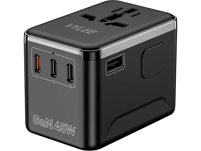 Universal Travel Adapter, VYLEE 45W International Plug Adapter with PD Fast Charging, 5-Port (1 AC/1 USB-A/3 USB-C), Wall Charger Worldwide Travel.