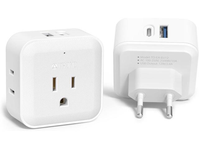 TROND European Travel Plug Adapter 2 Pack - International Power Plug with 4 Outlets, 2 USB (1 USB C) Ports, Type C Power Adaptor Converter for US...