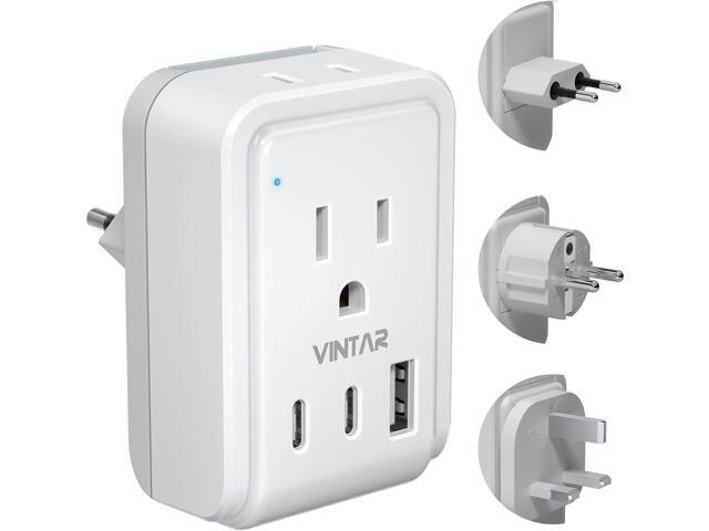European Travel Plug Adapter Kit, VINTAR International Plug Adapter with 3 USB Ports (2 USB C,3.4A) 2 American Outlets, Type C,G,E/F Detachable...