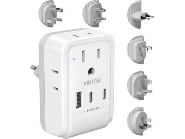 VINTAR Universal Travel Adapter Kit, International Power Adapter with 3 USB Ports (2 USB C) 4 AC Outlets, Type A,C,G,D,I,M Detachable Attachments,...
