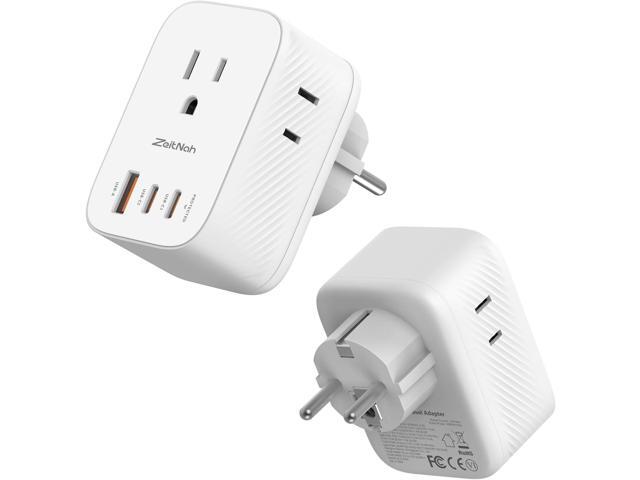 2 Pack European Travel Adapter, Type E/F (Schuko) Plug Adapter with Fast Charging Upgrade 30W GaN, 3 AC Outlets, 2 USB-C & 1 USB-A Ports, for...