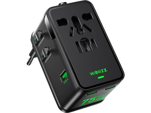 75W Universal Travel Adapter, GaN Fast Charging International Power Adapter Worldwide Charger with 5 Ports 1 AC, 1 USB-A, and 3 USB-C Ports Plug...
