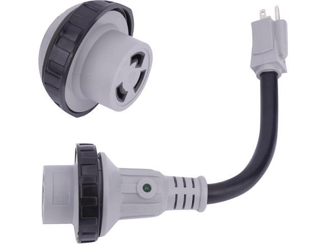 AA Ignition 15 Amp to 30 Amp RV Adapter 12 Inch - 5-15P Male to L5-30R Female - 125V/3750W Dogbone Electrical Converter Plug w/ Twist Lock, LED...