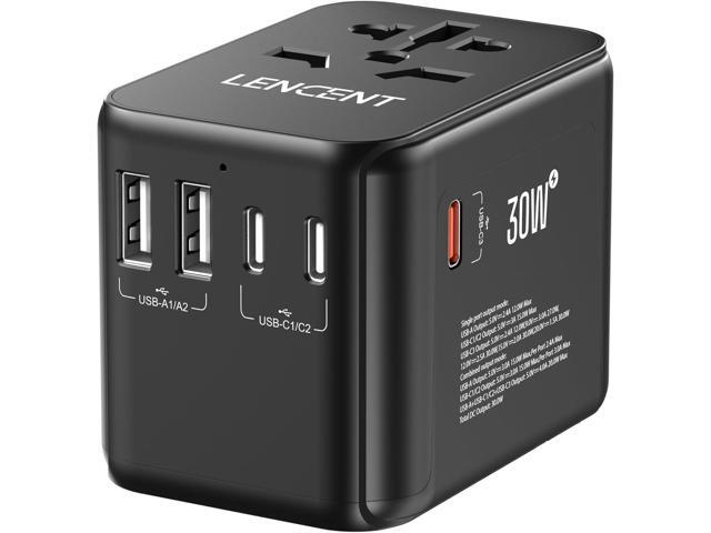 LENCENT Universal Travel Adapter, GaN III 30W International Charger with 2 USB Ports & 3 USB-C PD Fast Charging Adaptor, Worldwide Wall Charger for...