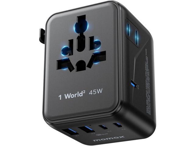 MOMAX 7-in-1 Universal Travel Adapter, GaN 45W iPhone 17 European Travel Plug Adapter, 3 USB-C PD & 2 USB-A QC,2 AC, International Power Adapter.