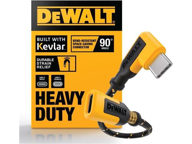 DEWALT Heavy Duty 90 Degree USB-C Extension Cable Adapter 100W PD Angled Type-C Male to Female Connector with Kevlar Reinforced Cable, Durable...