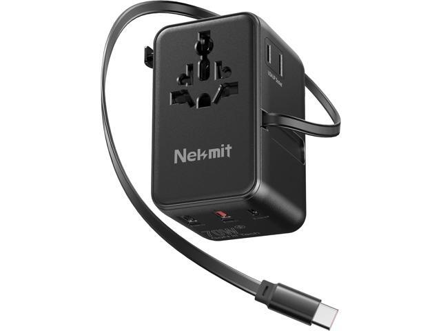 70W Universal Travel Adapter, Nekmit International Power Adapter with Retractable USB C Fast Charger Cable, 6-Port Travel Plug with 2 AC, 2 USB-A...