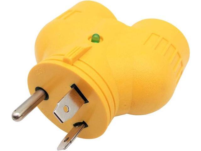 Parkworld 60882 Adapter RV 30A Plug TT-30P to (2) 5-20R (T-Blade 5-15R) Receptacle