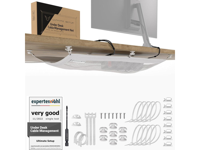 Cable Management net - Under Desk Wire Management - Flexible Under Desk Cable Management Tray White