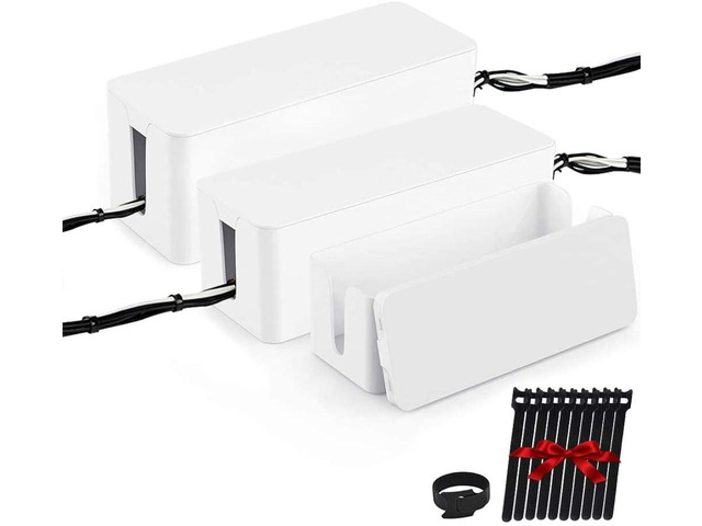 [Set of Three] Cable Management Boxes Organizer, Large Storage Wires Keeper Holder for Desk, TV, Computer, USB Hub, System to Cover and Hide &...