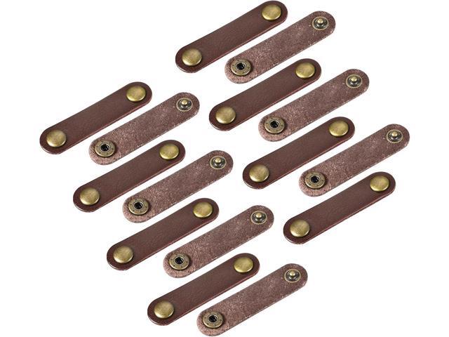 MECCANIXITY Pack of 15 Leather Cable Straps Cord Organizer 63x16mm Portable Cable Leather Clips Brown Earphone Cord Management for Cable, Wire