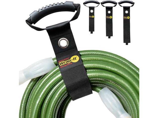Easy-Carry Wrap-It Storage Straps - Assorted 3-Pack Black with Grommet - Power Cord Organizer Carrying Straps for RV Hose Storage and Accessories