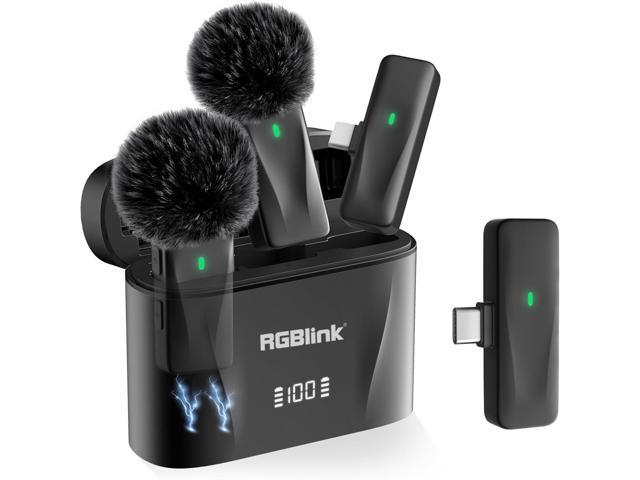 RGBlink Wireless Lavalier Microphone for iPhone 17,16,15 Pro Max, USB C Smartphone, Android - 2pcs Noise Canceling Wireless Clip on Lapel Mic for.