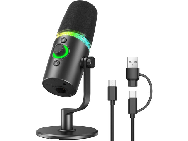 USB/XLR Dynamic Microphone Podcast & Gaming Microphone for PC, Vocal Mic with RGB Lighting, Tap-to-Mute, Gain Control & Headphone Monitoring for...