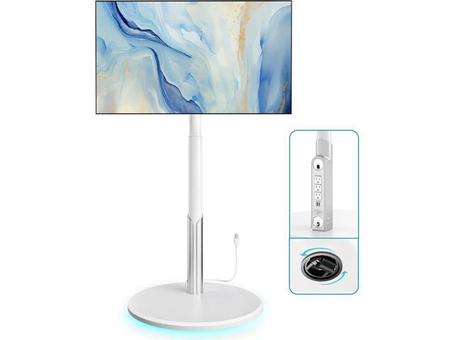 Floor Mobile TV Stand with Power Outlet, Rolling TV Cart for 27-65 Inch OLED LED Monitors, 6 Levels of Height Adjustment, Ambient Lighting on The...