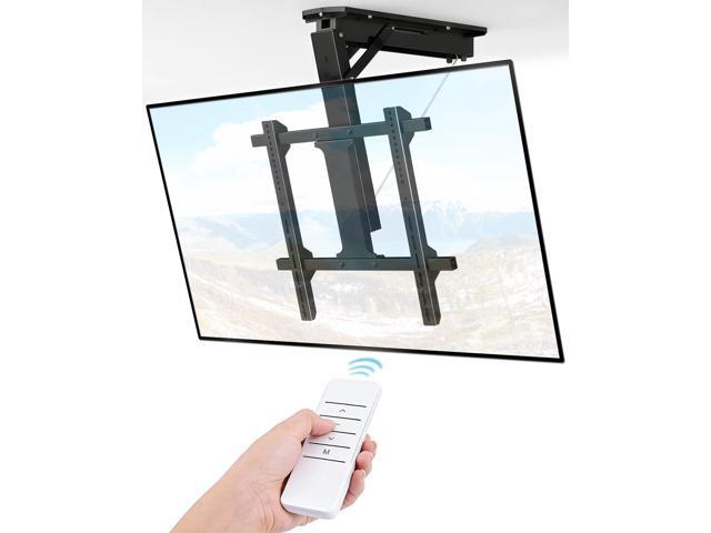 Electric Ceiling TV Mount with Remote - Motorized Ceiling TV Mount for Flat and Pitched Roof, 32 to 70 Inch Flat and Curved Screen TVs (Black)