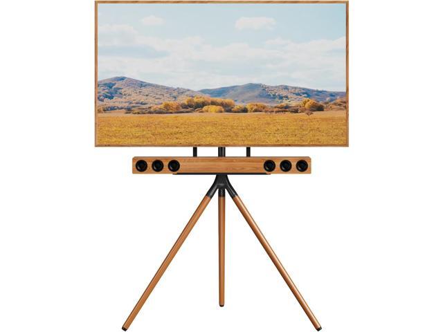 Easel TV Stand for 45-65 inch Flat Screens, Height Adjustable Tripod TV Stand with Soundbar Shelf, Portable TV Floor Stand w/Cable Ties, 180°...
