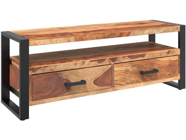 vidaXL Solid Wood TV Stand - Vintage-Style Brown 47.2'x13.8'x17.7' TV Cabinet with Two Drawers and One Shelf, Durable Steel Frame