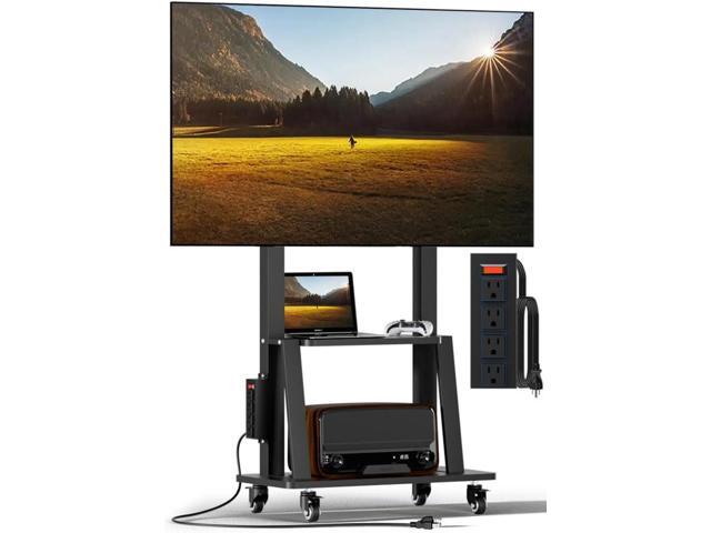 Mobile TV Cart with Power Outlet, Rolling TV Stand on Wheels for 32-75 inch Television, Mobile TV Stand Height Adjustable,15° Adjustable Viewing...