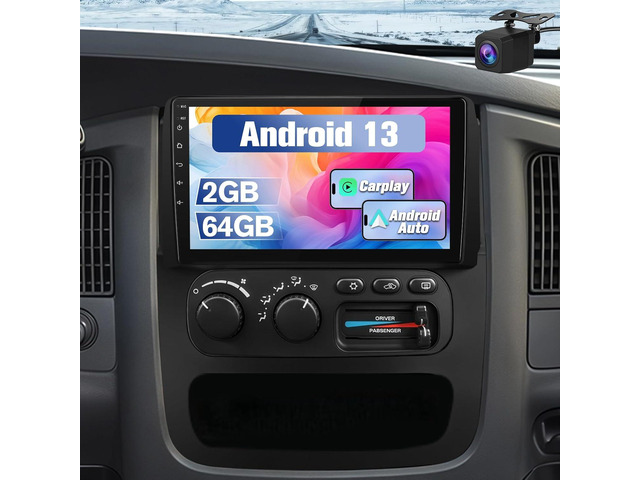 Car Radio Stereo Upgrade for Dodge RAM 1500/2500/3500 2002-2005, Android Head Unit with 9 Inch Touch Screen/Backup Camera/Wireless CarPlay &...