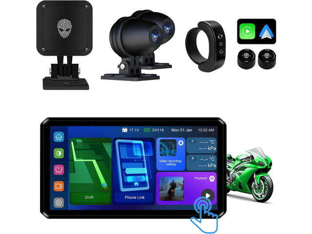 AlienRider M12S Motorcycle 77G Millimeter Wave Radar Blind Spot Warning,Dash cam Front and Rear,Wireless CarPlay/Android Auto,Wired Remote,Night...