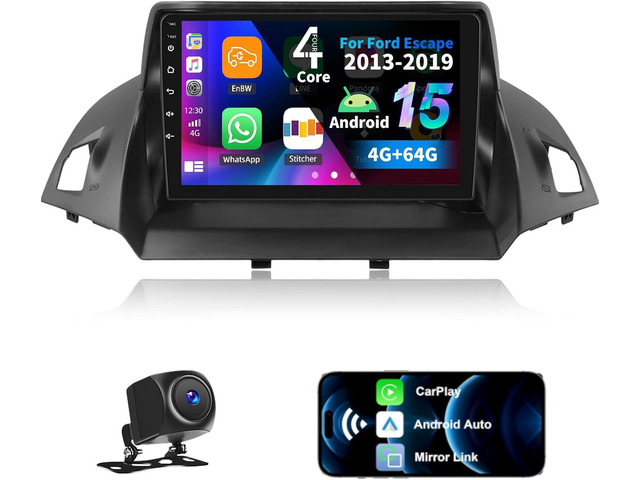 4G+64G Android 15 Car Stereo for Ford Escape Kuga 2013-2019 with Wireless CarPlay Android Auto,9 inch Touchscreen Car Radio Player with Mirror...