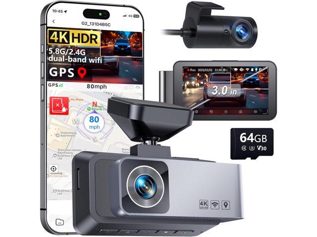 Dash Cam Front and Rear, 4K HDR Dash Camera for Cars, 3' IPS Screen Dash Cam Built-in GPS with 5.8G WiFi UHD Night Vision Free 64G Card, Parking...
