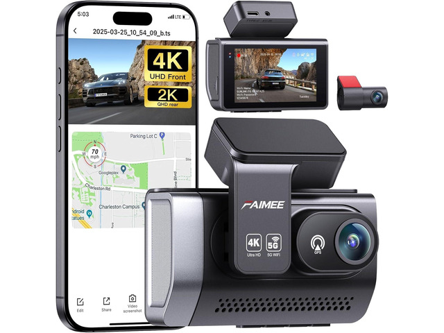 4K Dash Cam Front and Rear with GPS, Upgraded 5.8G WiFi, Dual Dash Camera for Cars, Night Vision, WDR, 160°Wide Angle, 24H Parking Monitor,...