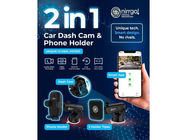 NIRRGO 2-in-1 Car Phone Holder Mount & Dash Cam Smart 1080p Loop Recording Car Camera Accident Evidence & Navigation Essential & Road Trips &...