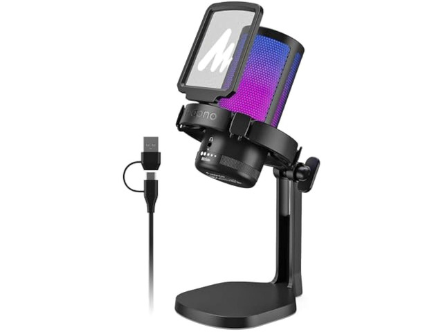 MAONO USB Gaming Microphone for PC, Noise Cancellation Condenser Mic with RGB Lights, Mute, Gain for Streaming, Recording, Podcast, Chat, Twitch,...