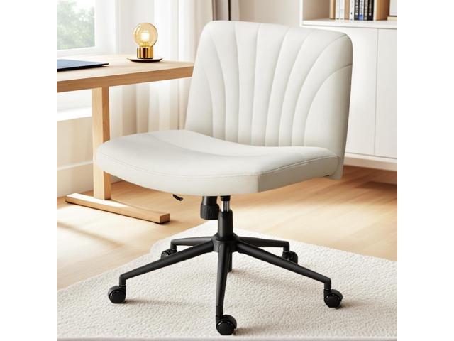 Marsail Criss Cross Chair with Wheels, Wide PU Leather Armless Desk Chair, Swivel & Height Adjustable Cross Legged Office Chair for Makeup, Small.