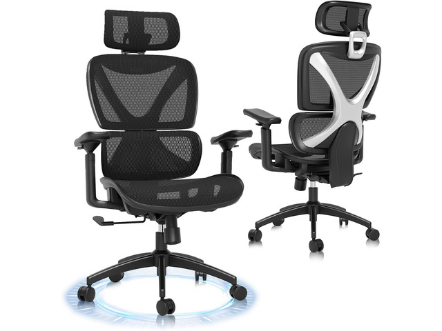 GABRYLLY Ergonomic Office Chair, Big and Tall Mesh Chair with Lumbar Support, 3D armrest - 215Â° Rotation, Adjustable Headrest & Soft Seat, Durable...