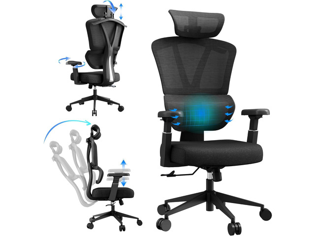 Ergonomic Mesh Office Chair Big and Tall Desk Chair Ergonomic Office Chair with Lumbar Support, Comfortable Computer & Gaming Chair, Black
