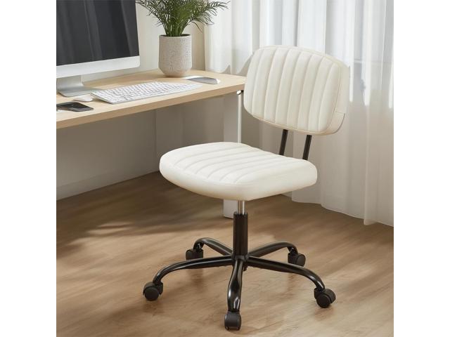 Sweetcrispy Small Office Desk Chair - Armless PU Leather with Comfy Lumbar Support, Height Adjustable Rolling Swivel Task for No Arms, for Adult,.
