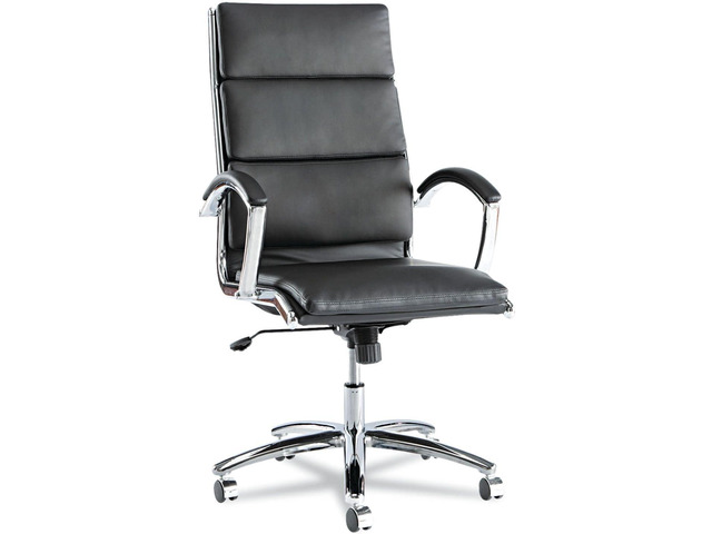 Alera Neratoli Series High-Back Swivel/Tilt Chair, Black Leather, Chrome Frame