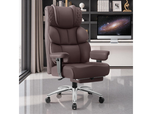 Office Desk Chair, Big and Tall Leather Gaming Chair with Footrest, Wide Ergonomic Comfy Executive High-Back Reclining Computer Chairs, Swivel...